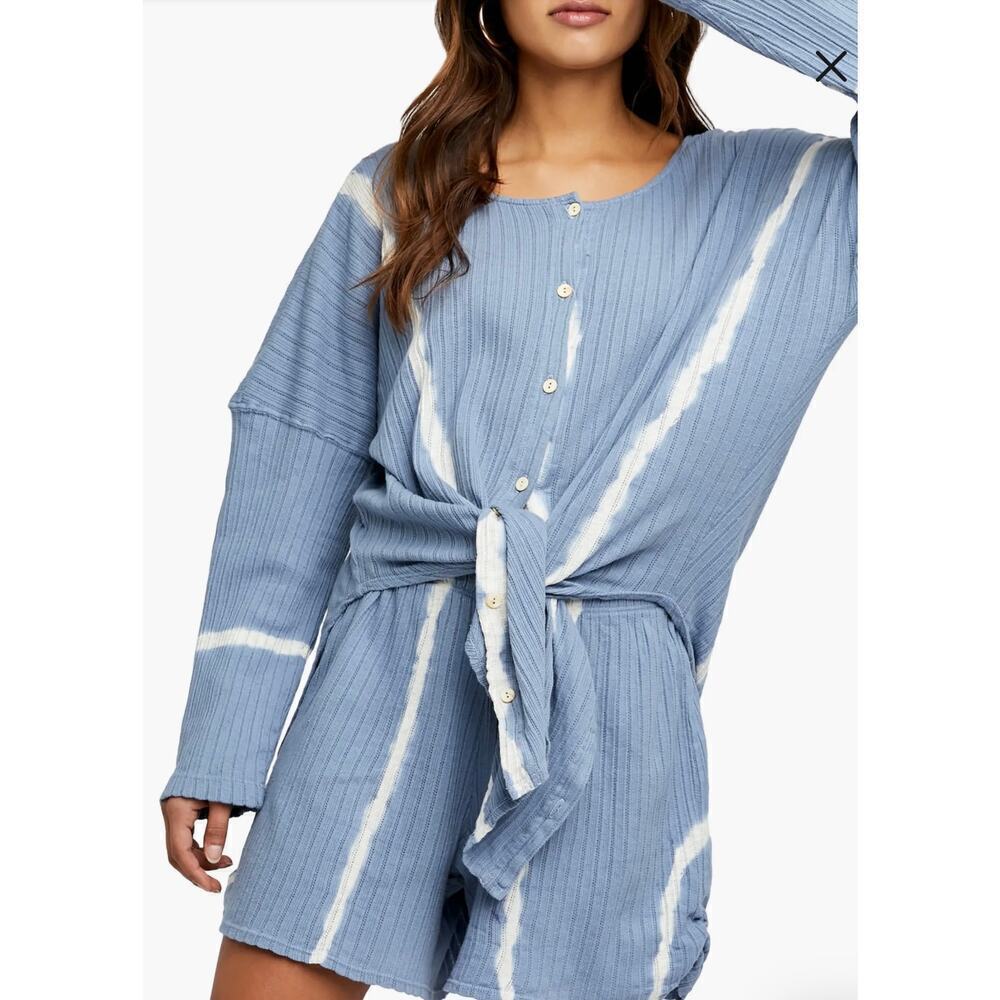 Free People Little Dream Tie Dye Pajamas Tunic Top In Blue Size Large